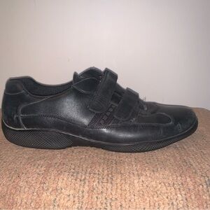 Prada Men's Black Leather Strap Sneakers